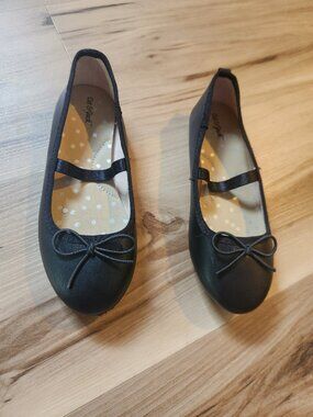 Cat & Jack Black Ballet Flats with Bow LITTLE GIRLS SIZE 12